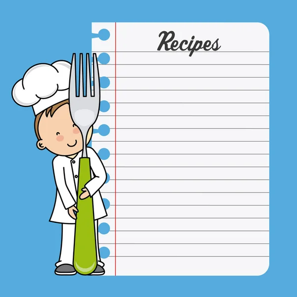 Chef Boy Spoon Blank Sheet Write Recipes — Stock Vector