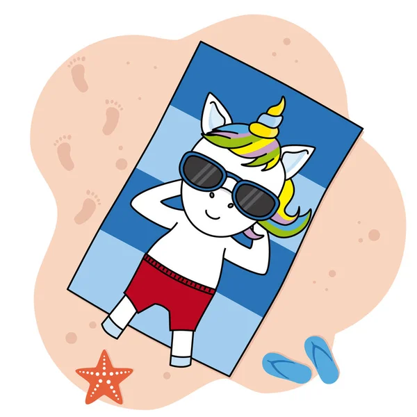 Kumsalda güneşlenirken serin tek boynuzlu at