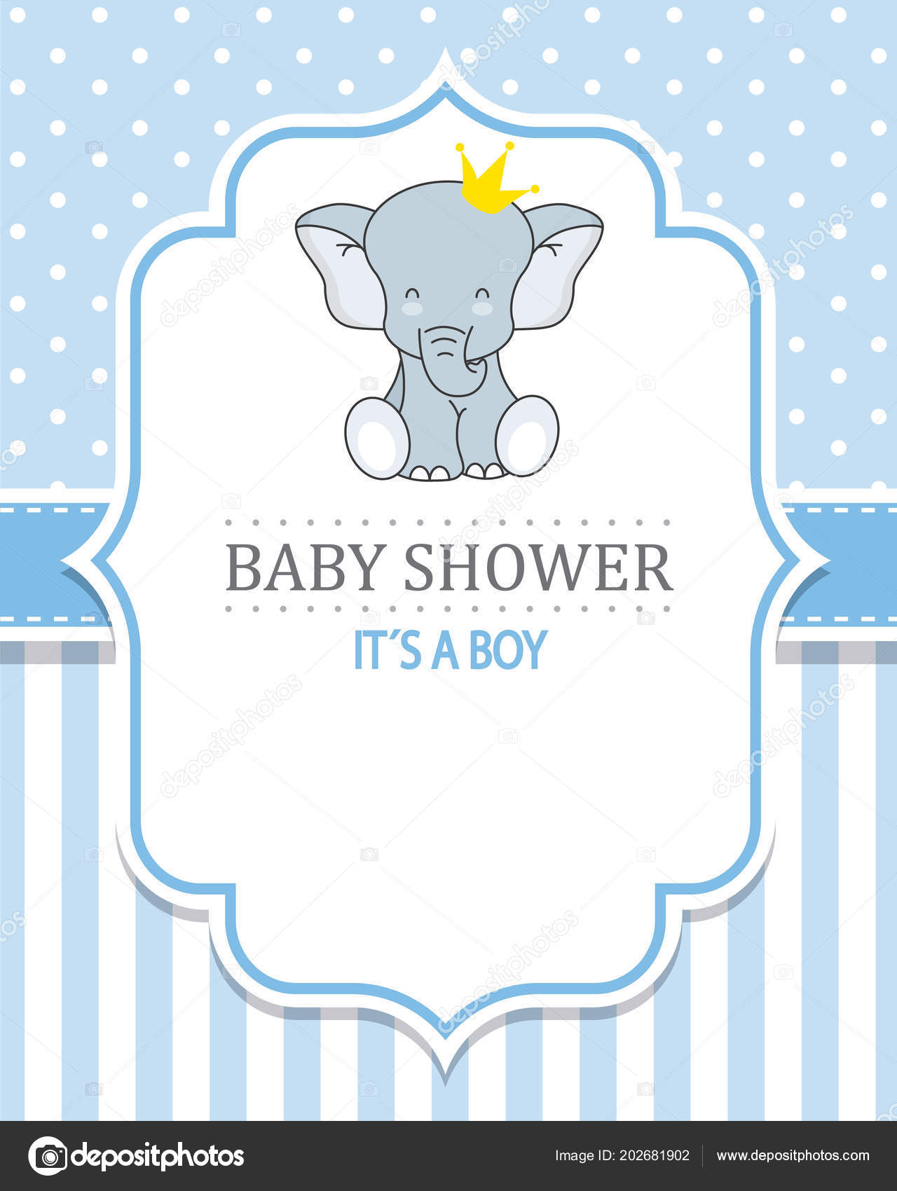 Download Baby Shower Boy Cute Elephant Crown Space Text — Stock ...