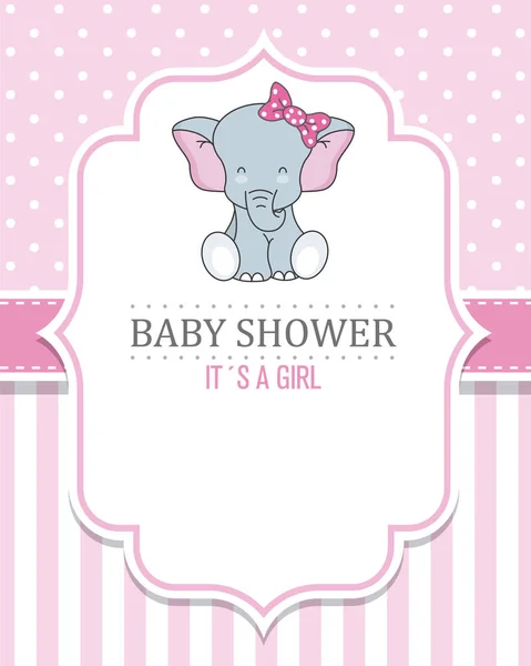 Bebé Ducha Chica Lindo Elefante Con Corbata Espacio Para Texto — Vector de stock