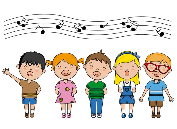 Groupe Enfants Chantant Vecteur Isolé — Image vectorielle