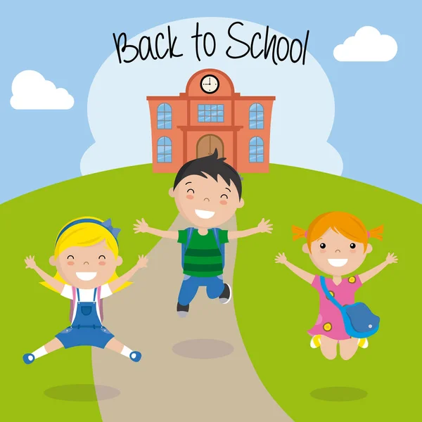 Happy Children Return School — Stock Vector