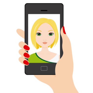 Genç kız bir selfie smartphone ile yapıyor