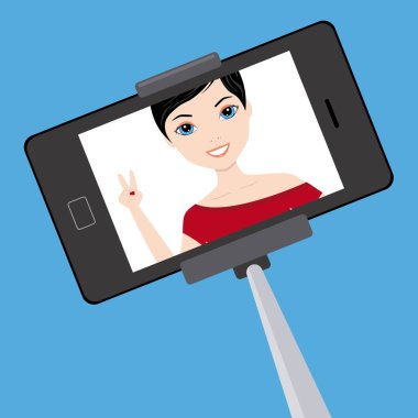 Genç kız bir fotoğraf ile sopa selfie yapma