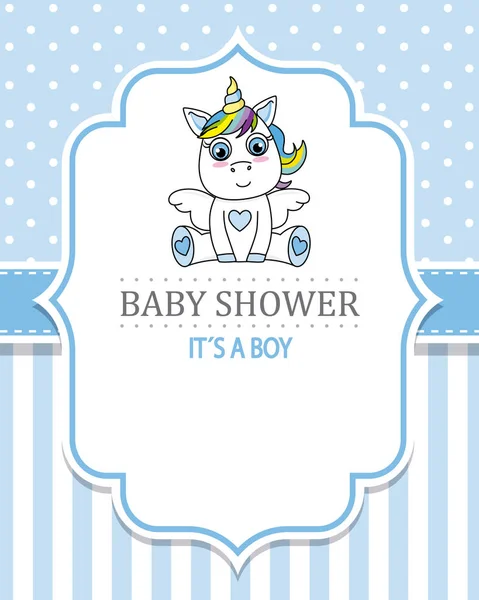Baby Shower Boy Lindo Unicornio Espacio Para Texto — Vector de stock