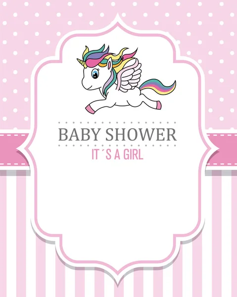 Baby Zuhanyzó Lány Aranyos Egyszarvú Hely Szöveg — Stock Vector