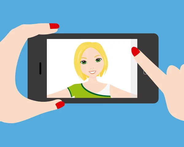 Giovane Ragazza Che Selfie Con Smartphone — Vettoriale Stock