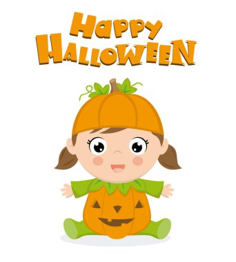 Cadılar Bayramı için bir kabak gibi giyinmiş kız bebek