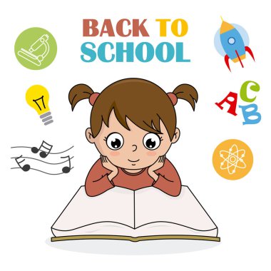 kız bir kitap okuma. geri okul kartı