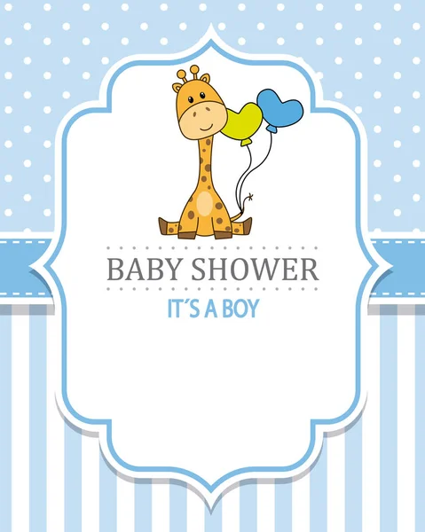 Baby Shower Boy Cute Giraffe Space Text — Stock Vector