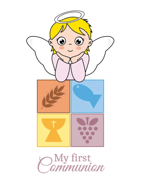 Πρώτη Κάρτα Κοινωνία Άγγελος Κορίτσι — Διανυσματικό Αρχείο