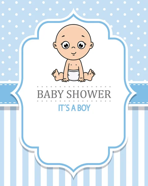 Baby Shower Card Baby Boy Sitting Space Text — Stockvector