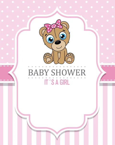 Baby Shower Girl Carino Orso Spazio Testo — Vettoriale Stock