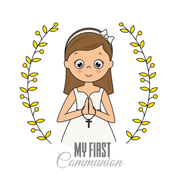 Κορίτσι Μου Πρώτη Κοινωνία Κορίτσι Προσεύχεται — Διανυσματικό Αρχείο