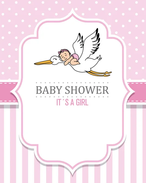 Baby Zuhanyzó Lány Gólya Egy Baba Hely Szöveg — Stock Vector