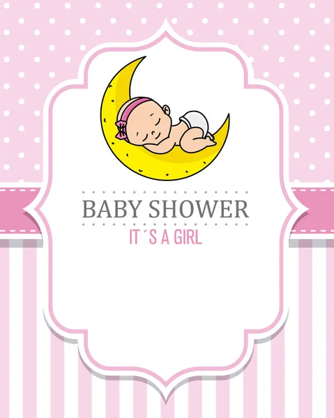 Baby Shower Girl Petite Fille Qui Dort Sur Lune Espace — Image vectorielle