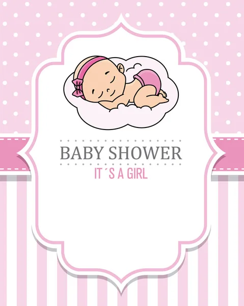 Baby Shower Rosa Bambino Che Dorme Sulla Nuvola Spazio Testo — Vettoriale Stock