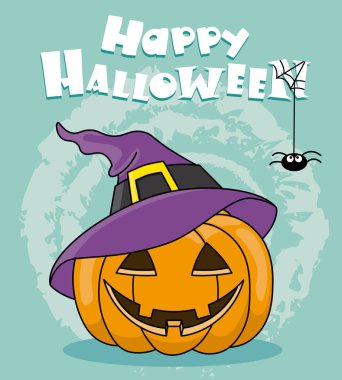 Mutlu Cadılar Bayramı kartı. Kabak cadı şapka ile