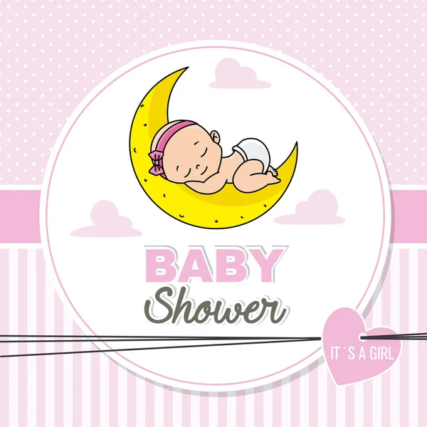 Baby Shower Girl Bébé Fille Dormir Sur Lune — Image vectorielle