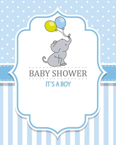 Baby Shower Boy Éléphant Mignon Avec Ballons Espace Pour Texte — Image vectorielle