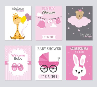 Bebek Duş Davetiyeler. 6 bebek kız kart dizisini