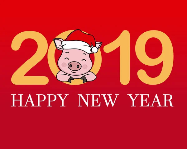 Mutlu Yıl 2019 Santa Claus Şapka Ile Domuz — Stok Vektör