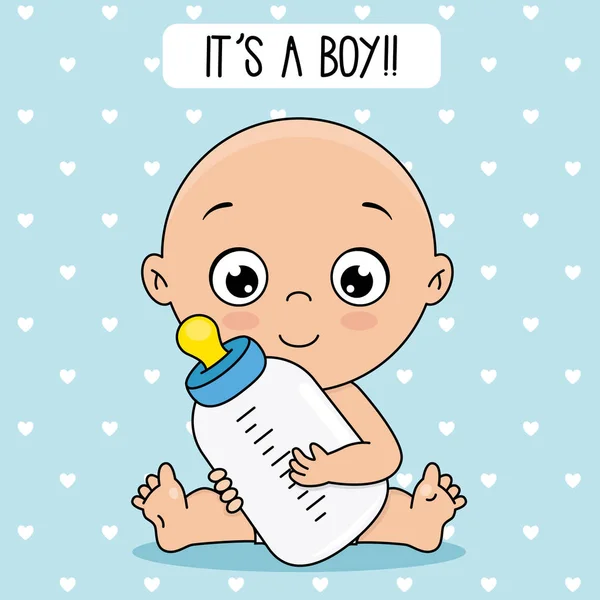 Baby Shower Card Baby Boy Bottle — Stockvector