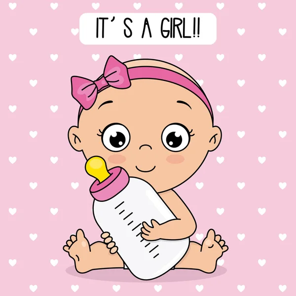 ベビー シャワー カード ボトルで女の赤ちゃん — ストックベクタ