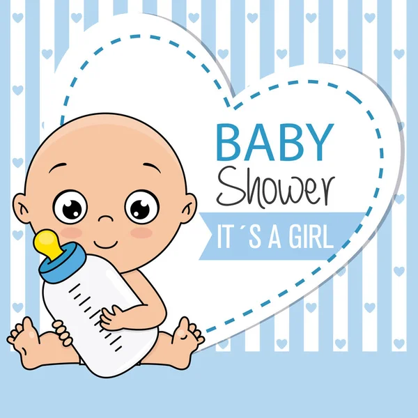 Cartão Banho Bebé Menino Com Mamadeira — Vetor de Stock