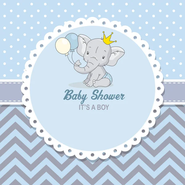 Baby Shower Boy Lindo Elefante Con Globos Espacio Para Texto — Vector de stock