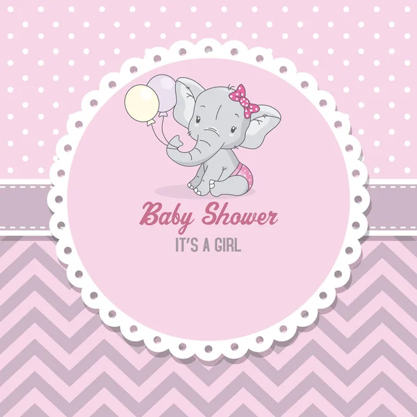 婴儿送礼会女孩可爱的大象与气球 文本空间 — 图库矢量图片