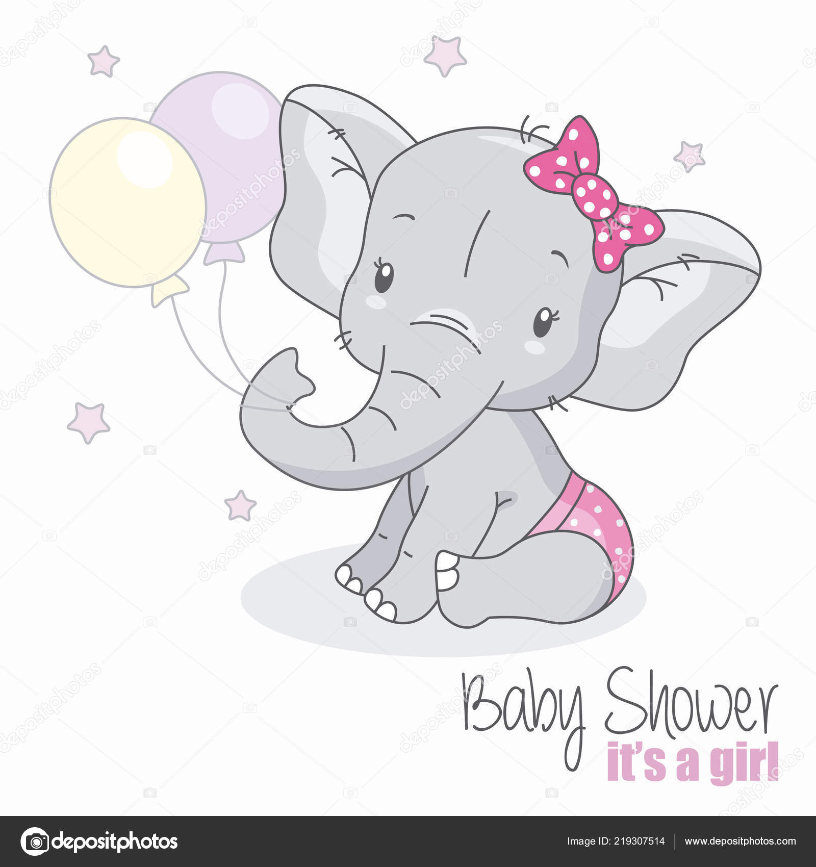 Bebé Ducha Chica Lindo Elefante Con Globos Vector de stock por ©sbego  219307514