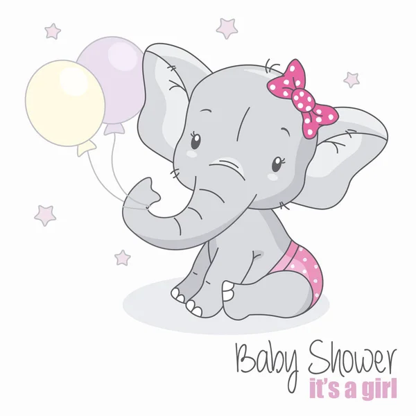 婴儿沐浴女孩 气球逗人喜爱的大象 — 图库矢量图片