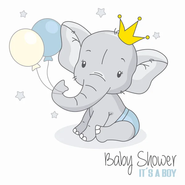 Baby Shower Junge Niedlicher Elefant Mit Luftballons — Stockvektor