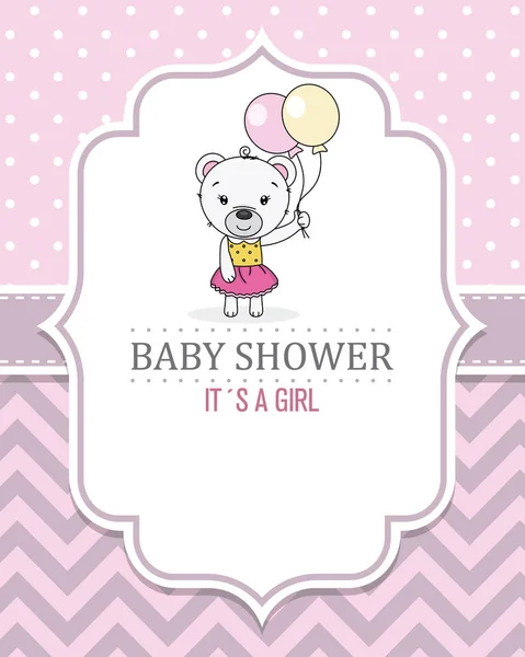 Baby Sprcha Dívka Roztomilý Medvídek Balónky Prostor Pro Text — Stockový vektor