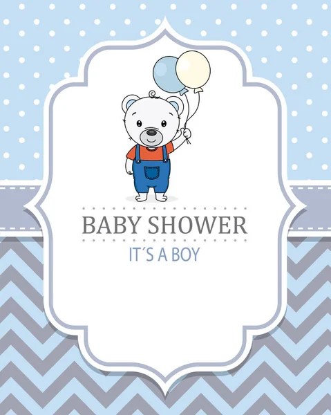 Baby Shower Boy Bonito Oso Con Globos Espacio Para Texto — Vector de stock