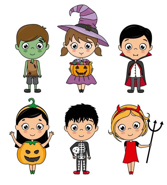 Ställ Kids Kostymer Halloween Eller Karneval — Stock vektor
