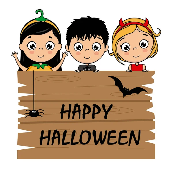 Niños Vestidos Halloween Con Cartel — Archivo Imágenes Vectoriales