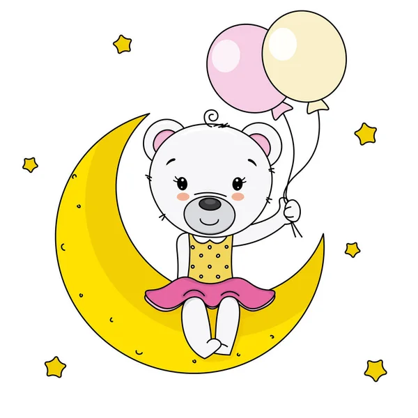 Bebé Ducha Chica Lindo Oso Sentado Luna — Vector de stock