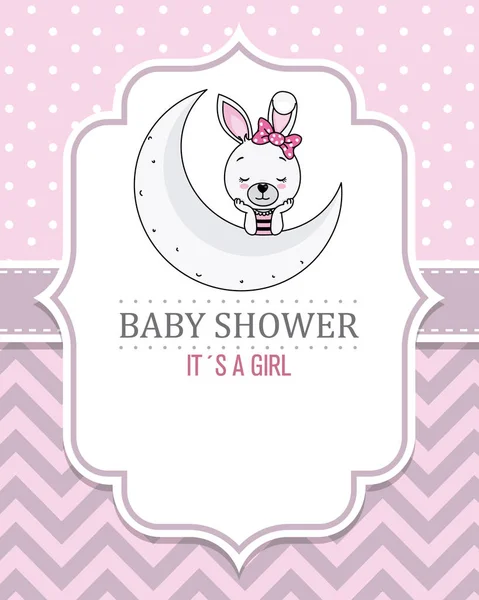 Baby Shower Girl Bel Coniglio Con Palloncini Spazio Testo — Vettoriale Stock
