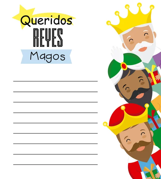 Letter Three Kings Orient Dear Wise Men Written Spanish — Stock Vector