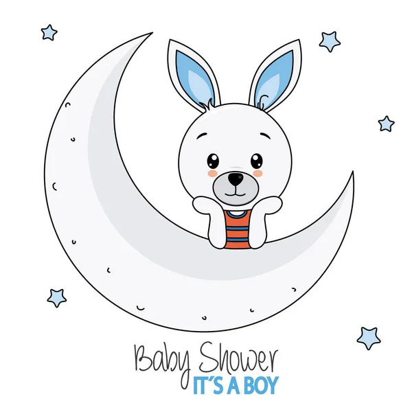 Baby Sprcha Karta Boy Bunny Boy Měsíci — Stockový vektor