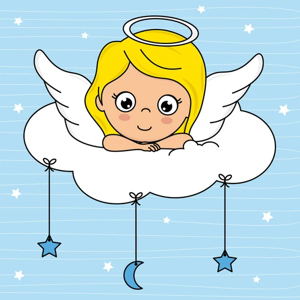 Angel Chica Parte Superior Una Nube — Vector de stock