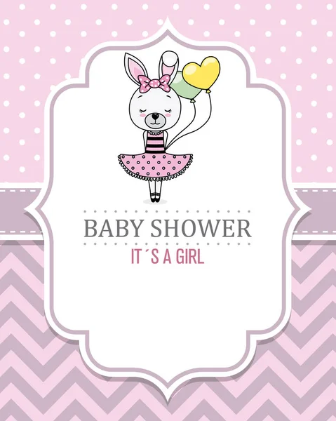 Baby Shower Kártya Lány Szép Nyuszi Lány Hely Szöveg — Stock Vector