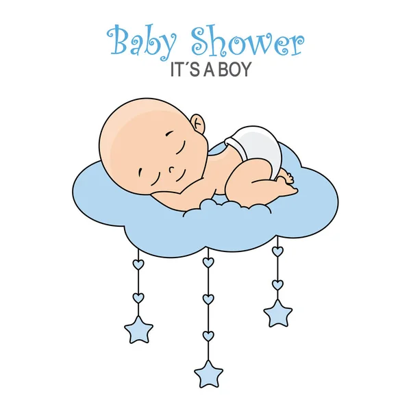 婴儿送礼会睡在云端的小男孩 — 图库矢量图片