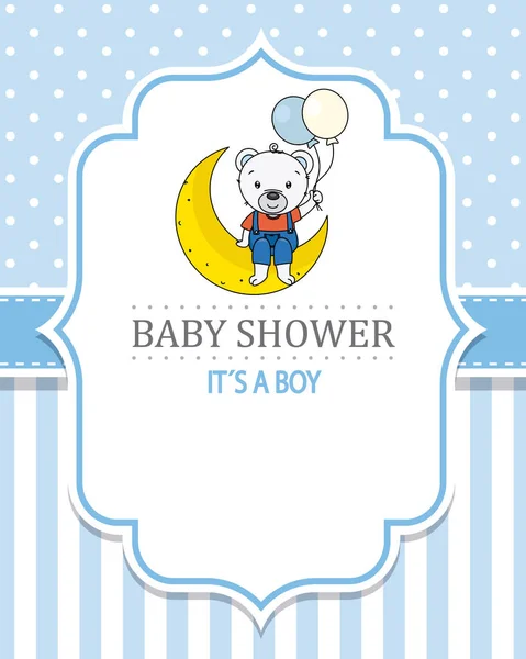 Baby Shower Boy Bonito Oso Sentado Luna Espacio Para Texto — Vector de stock