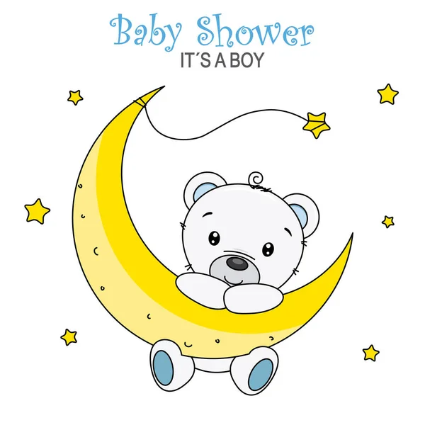 Baby Shower Boy Cute Bear Moon — Stockvector