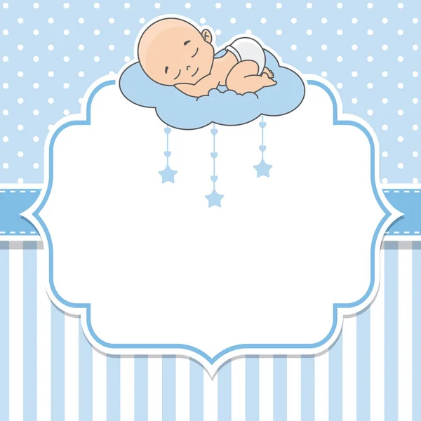 Baby Shower Boy Baby Boy Sleeping Cloud Space Text — Stockvector
