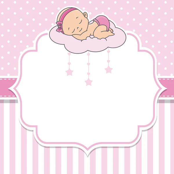 Baby Shower Girl Bébé Fille Dormir Sur Nuage Espace Pour — Image vectorielle