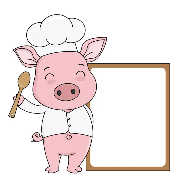 Cocinero Cerdo Con Marco Blanco Para Texto — Vector de stock